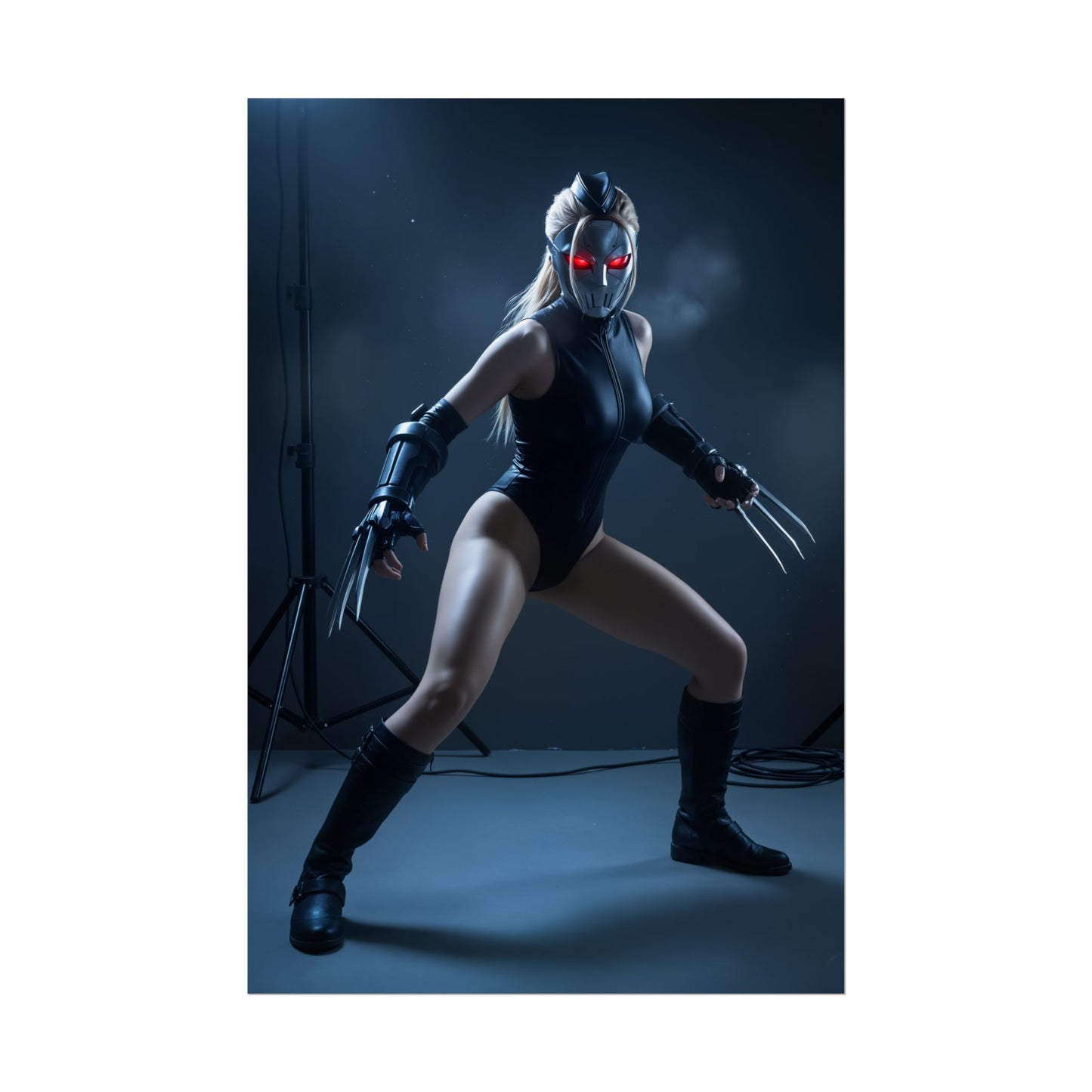 Decapre Poster, Street Fighter Art Print – Iconic Fighting Game Heroine: high-res semi-gloss art print of masked assassin-style heroine with red eyes and clawed gauntlets
