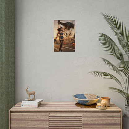Fallout Action Woman Poster / Fallout Action Wall Art / Fallout Action Art Print / Fallout Poster showing fearless woman in explosive cinematic action scene