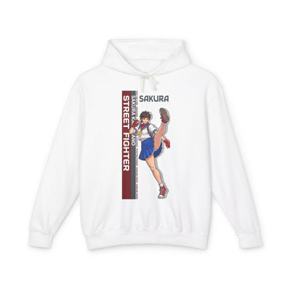 Sakura Hoodie | Street Fighter Hoodie | Anime Martial Artist Pullover - white hoodie with dynamic Sakura kicking illustration