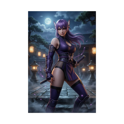 Ayane Dead or Alive Poster Ninja Woman Wall Art Purple Hair Girl Print Fighter Character Gaming Room Decor Gift