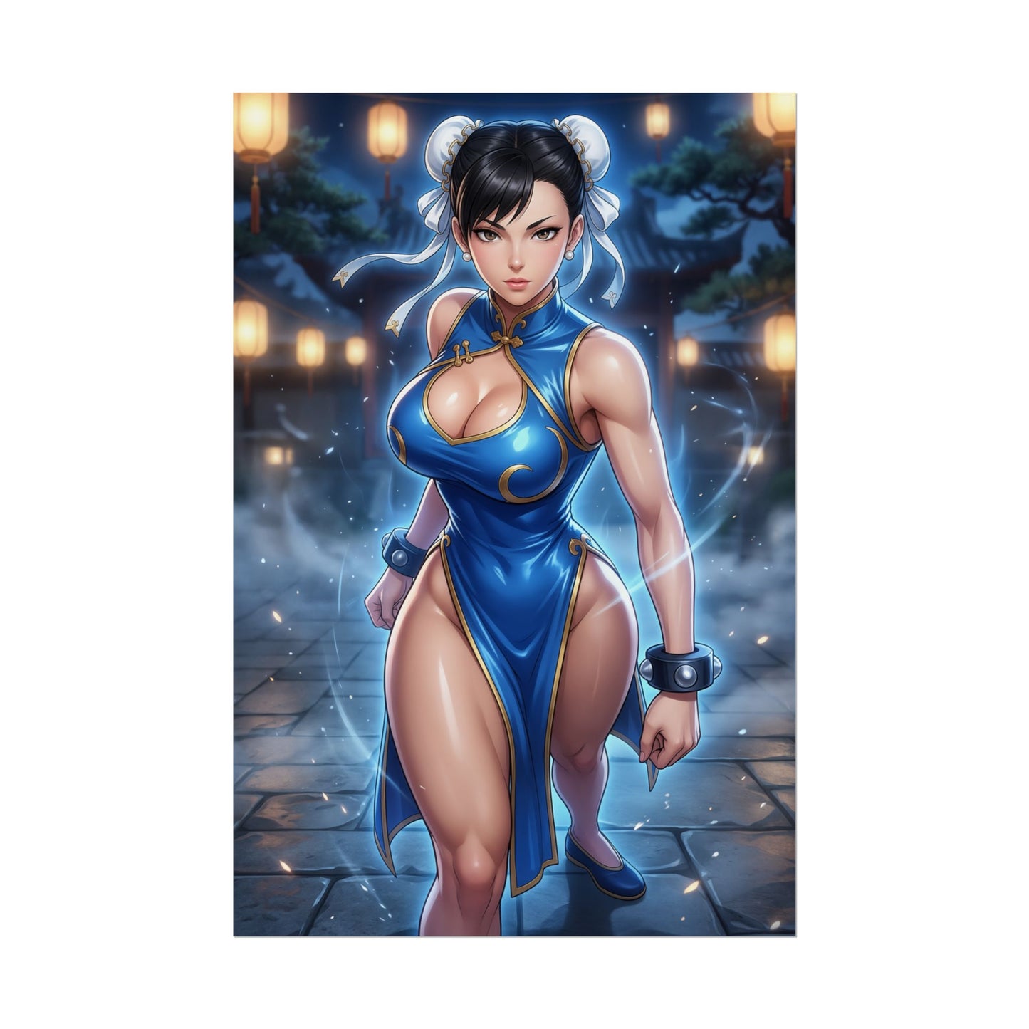 Chun Li Street Fighter Poster Martial Artist Woman Wall Art Blue Outfit Fighter Girl Print Gaming Room Decor Gift