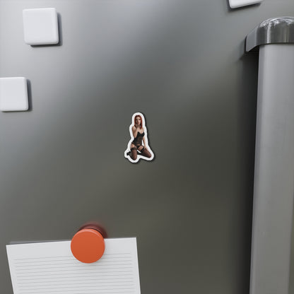 Black Widow Magnet – Marvel Heroine Fridge Magnet, Anime Style Decor - die-cut vinyl anime-style Black Widow fridge magnet on stainless fridge