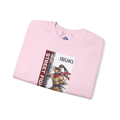Ibuki Sweatshirt, Street Fighter Crewneck, Agile Ninja Gaming Apparel for Fans - pink crewneck with Ibuki ninja artwork