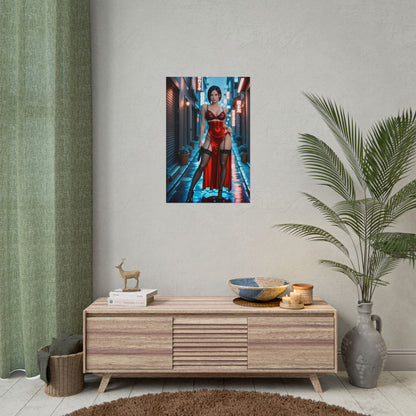 Ada Wong Poster, Anime-Mädchen im roten Kleid Kunstdruck, Waifu-Spionin Wanddeko