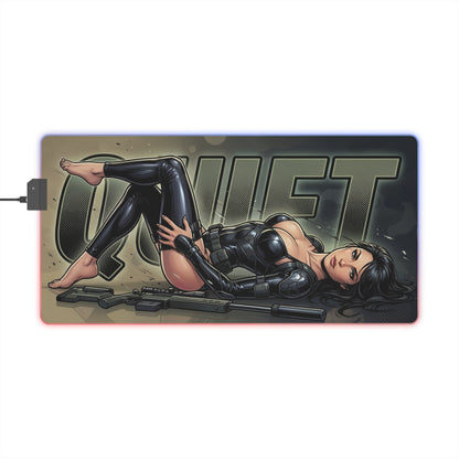 Quiet RGB Desk Mat, Metal Gear Solid V Gaming Mouse Pad, LED Desk Mat featuring sniper-inspired female character art on RGB LED gaming desk mat