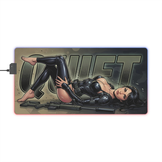Quiet RGB Desk Mat, Metal Gear Solid V Gaming Mouse Pad, LED Desk Mat featuring sniper-inspired female character art on RGB LED gaming desk mat