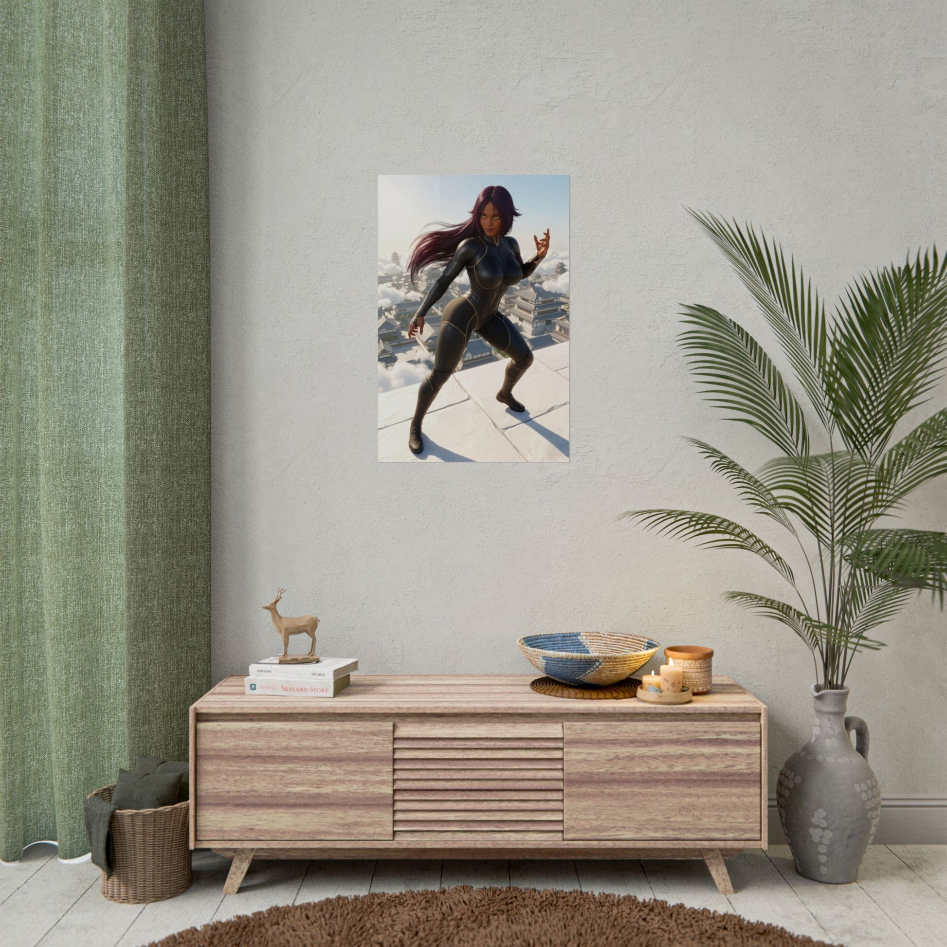 Yoruichi Shihouin Poster, Bleach Wall Art Print – Anime Decor on living room wall above console, gaming and anime room decor