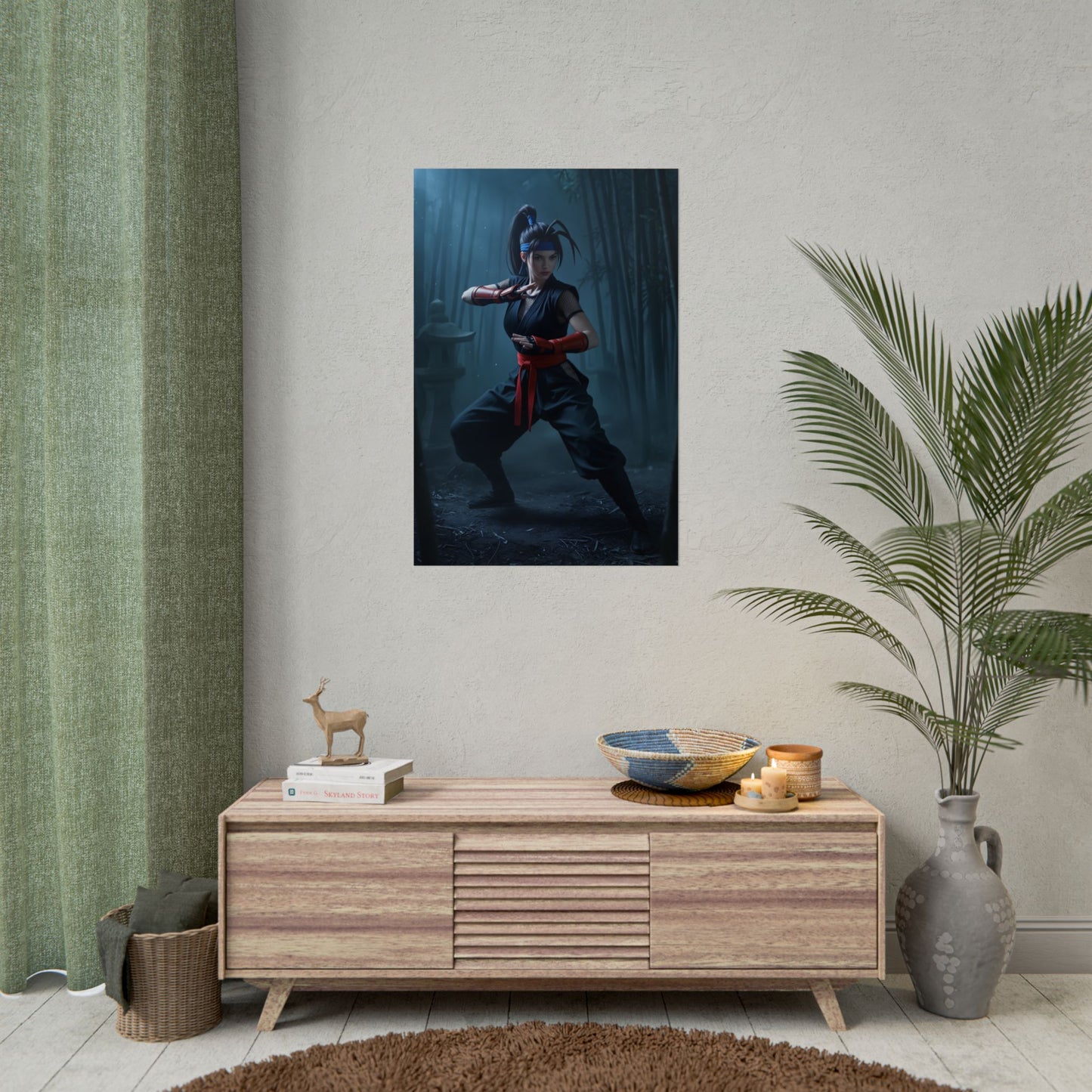 Ibuki Poster, Street Fighter Art Print – Iconic Ninja Heroine Wall Art showing dynamic ninja heroine in a moody gaming room poster