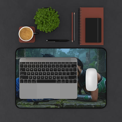 Kitana and Jade Gaming Mouse Pad, Mortal Kombat Desk Mat, Edenian Fighters Setup — premium desk mat with Kitana and Jade artwork under laptop and mouse