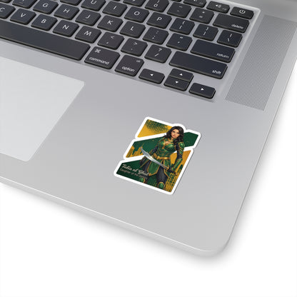 Talia al Ghul Sticker – Comic Villain Vinyl Sticker for Laptops & Indoor Decor on silver laptop showing glossy, vibrant comic-style vinyl sticker