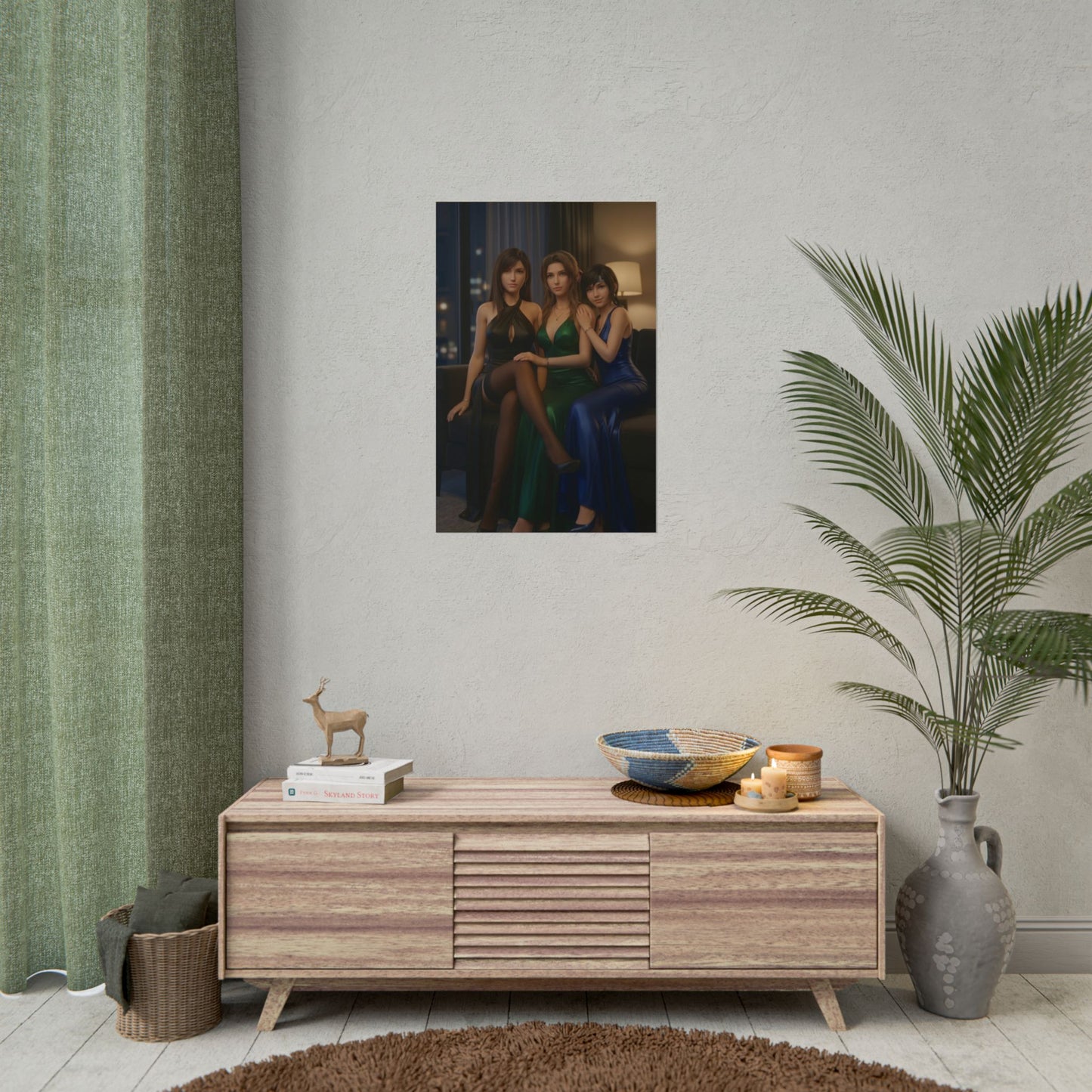 Tifa Aerith Yuffie Poster, Final Fantasy VII Art Print – RPG Heroine Trio wall art in modern gamer room display