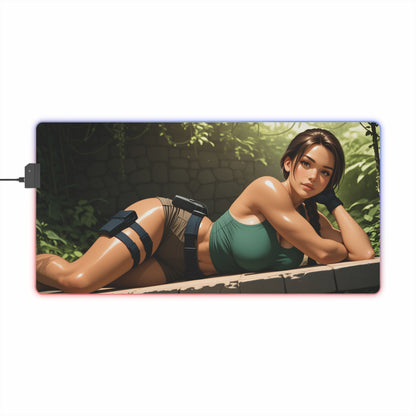 Lara Croft Schreibtischunterlage – LED RGB-Pad, Waifu Anime-Mädchen Gaming-Setup