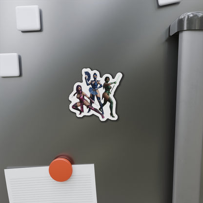 Kitana, Jade, Mileena Magnet – Mortal Kombat Anime Trio Fridge Magnet die-cut vinyl fridge magnet showing anime-style Kitana Jade Mileena trio