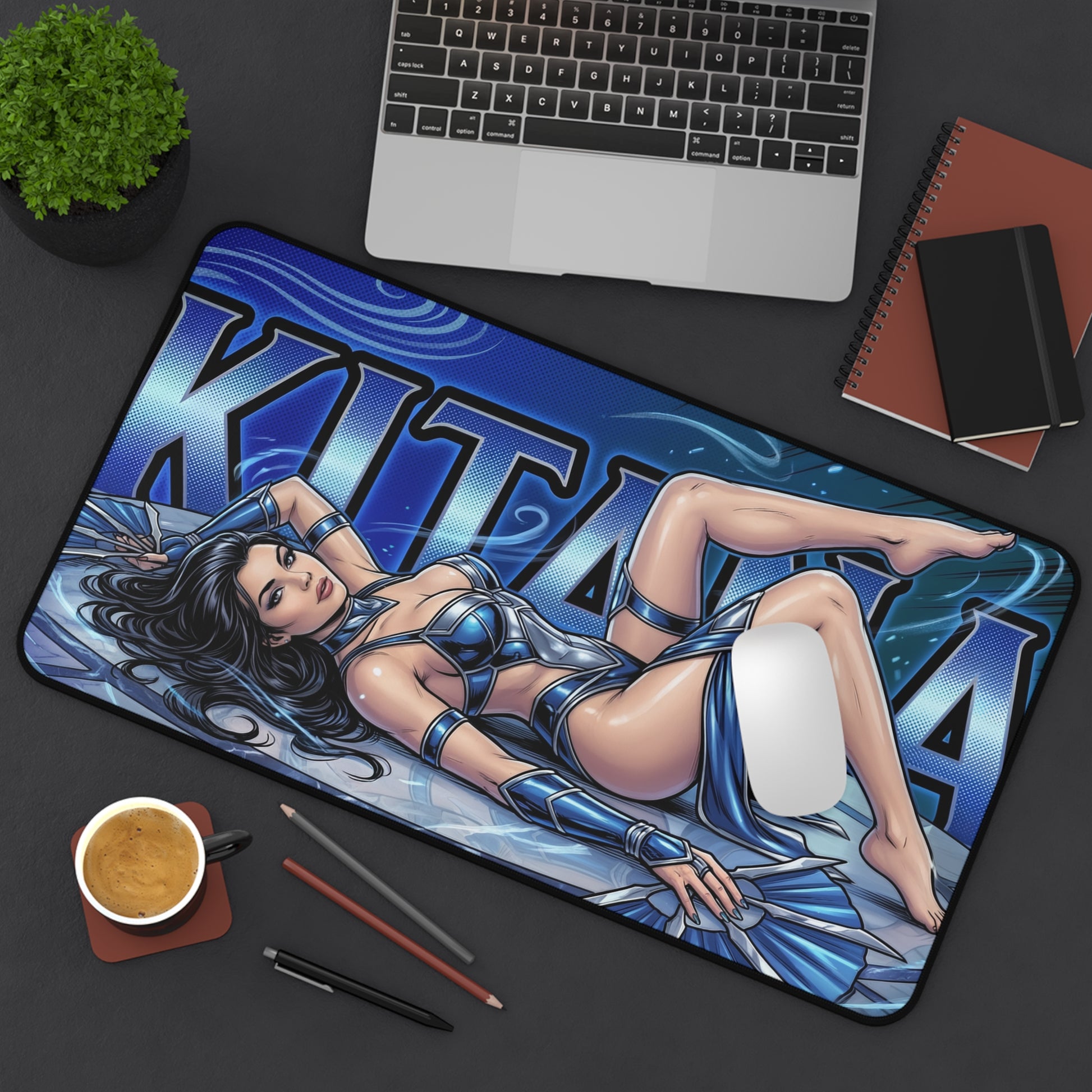 Kitana Mouse Pad – Fighting Game Gaming Mouse Pad, Stylish Gamer Desk Decor showing reclining Kitana artwork on a premium stitched gaming desk mat