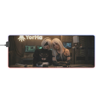 2B and A2 Desk Mat – LED RGB Pad, Waifu Android Anime Girl Gaming Setup