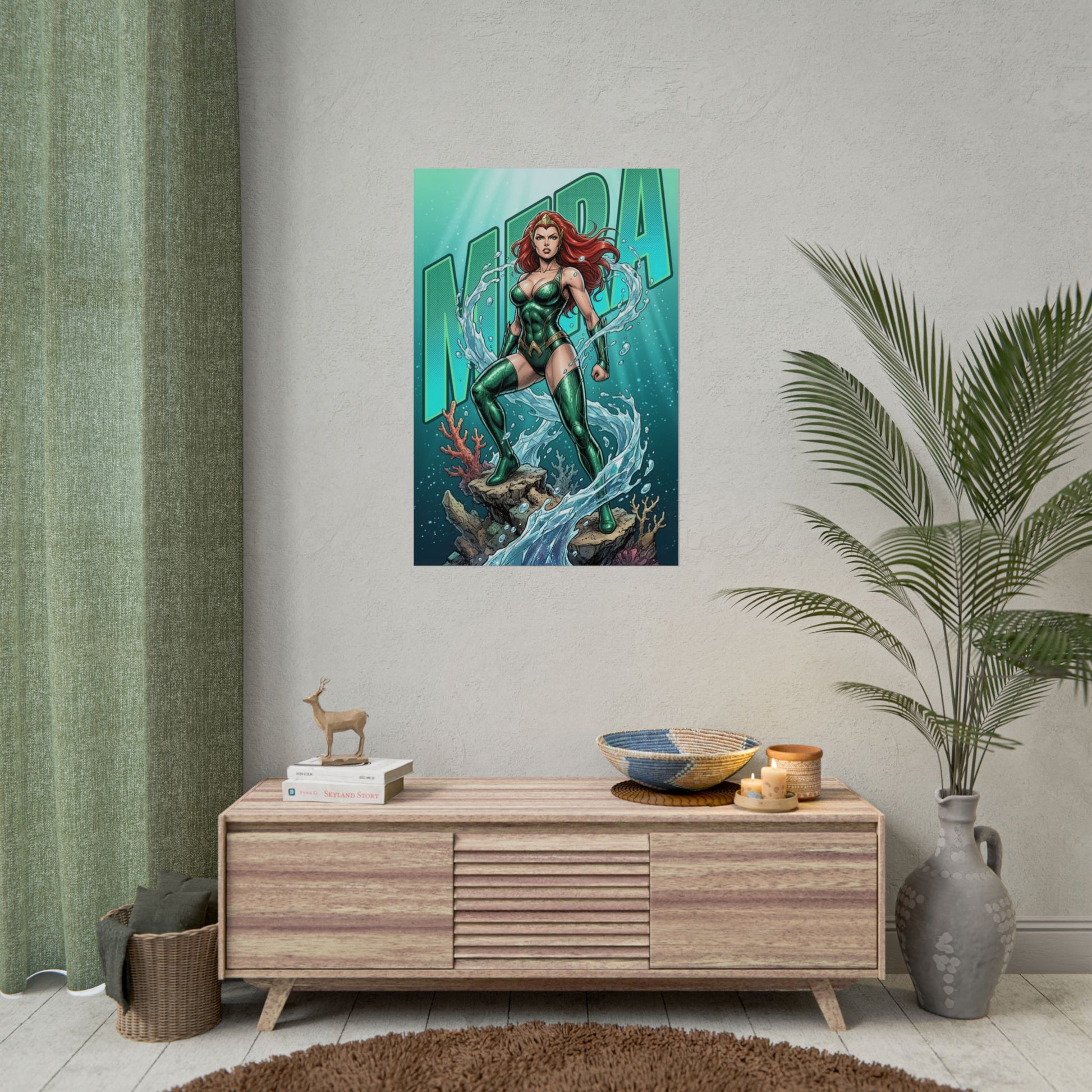 Mera Poster / Mera Wall Art / Mera Art Print / DC Comics Poster of Mera commanding water with royal, powerful pose over ocean depths