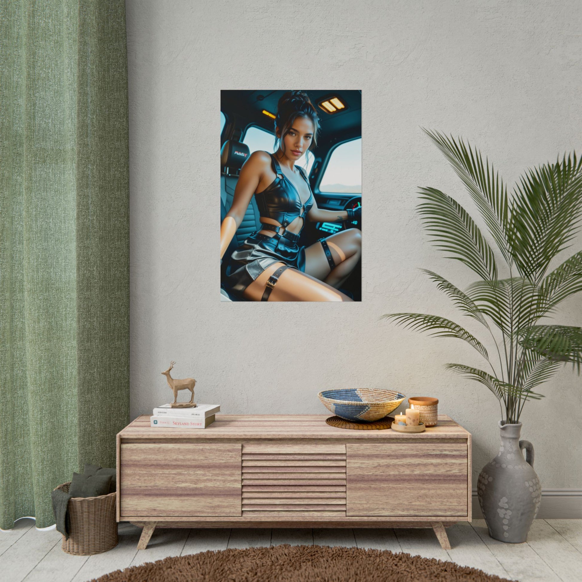 Panam Palmer Art Print – Iconic Cyberpunk Heroine Poster for Gamer Setup on wall in modern gaming room, vivid colors, high-resolution print
