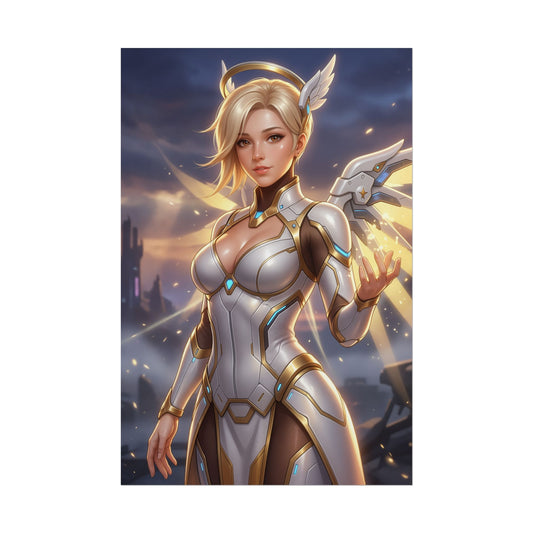 Mercy Overwatch Poster Angel Healer Woman Wall Art Blonde Girl Print Support Hero Character Gaming Room Decor Gift
