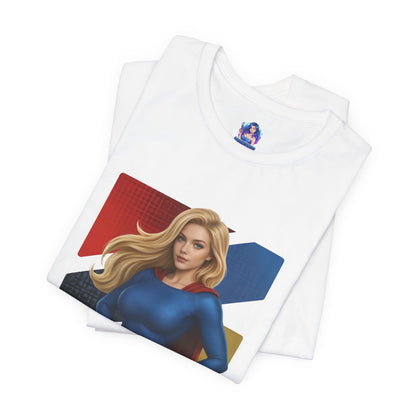 Supergirl T-Shirt | DC Comics Anime Tee for Gamers & Hero Fans - white Bella Canvas tee with anime-style Supergirl portrait