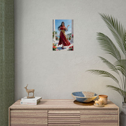 Boa Hancock Poster, One Piece Wall Art Print – Anime Collector Decor showing red-dressed heroine above console in stylish living room