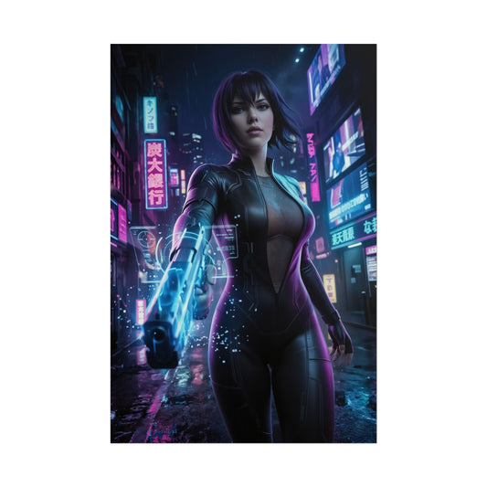 Motoko Kusanagi Poster, Ghost in the Shell Wall Art, Cyberpunk Anime Print, Sci Fi Girl Decor, Gamer Room Art