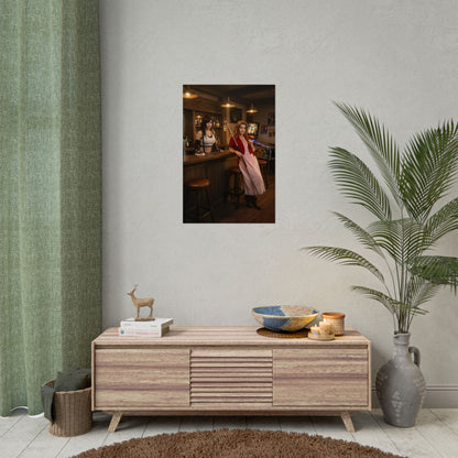 Tifa and Aerith Poster, Final Fantasy Art Print – Classic RPG Heroines hanging in a stylish living room display