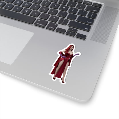 Jessica Rabbit Sticker – Iconic Cartoon Vinyl Sticker for Laptops & Indoor Decor on silver laptop showing glossy die-cut vinyl sticker with bold red dress