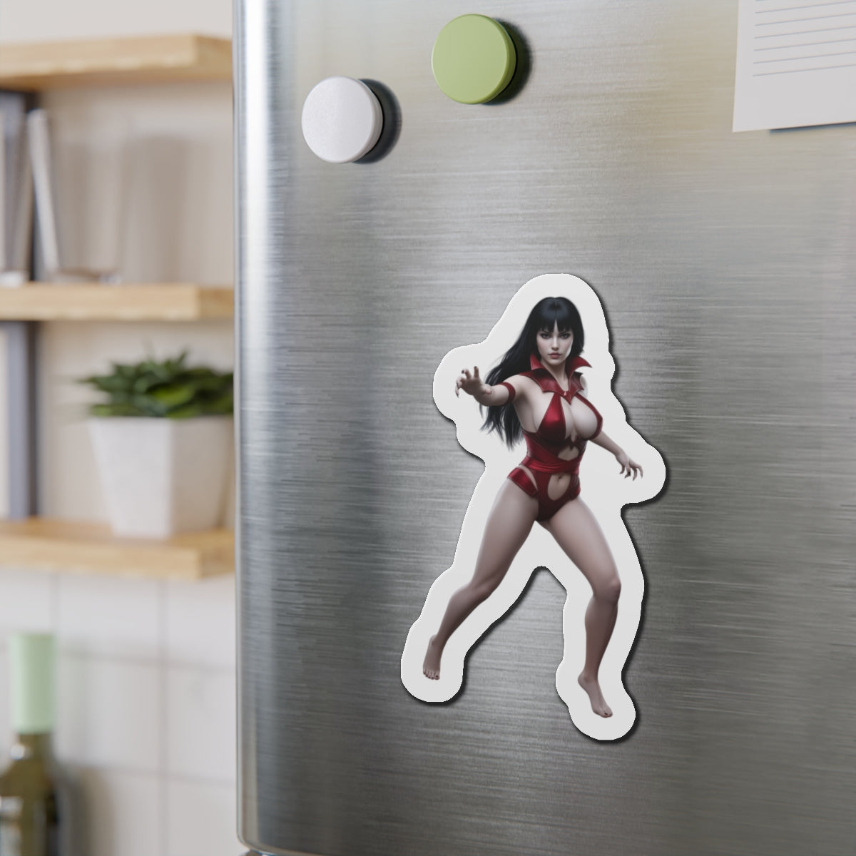 Vampirella Magnet – Classic Comic Heroine Fridge Magnet, Anime Style Decor - die-cut vinyl fridge magnet showing Vampirella in anime-style pose