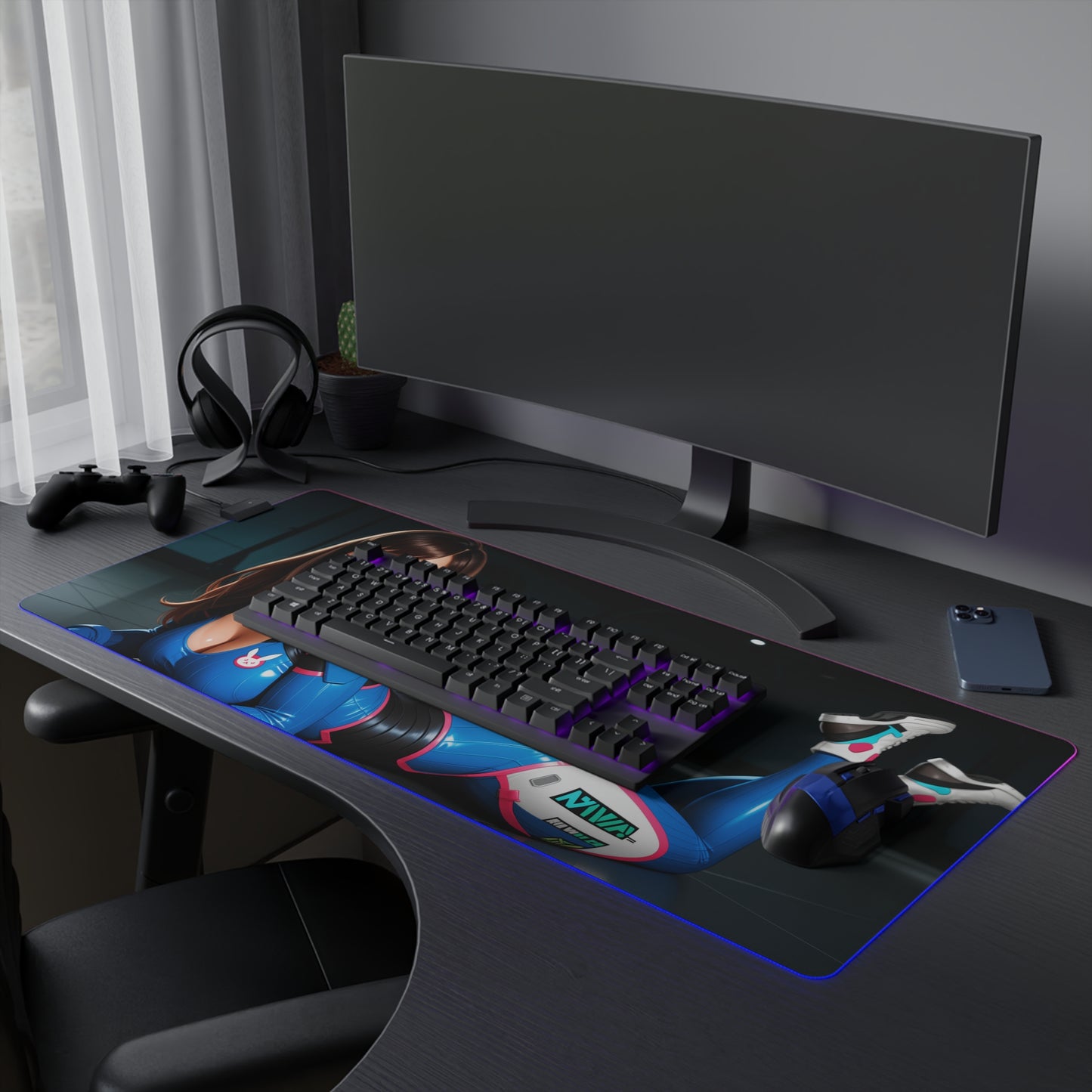 D.Va Schreibtischunterlage – LED RGB-Pad, Waifu Anime-Mädchen Gaming-Setup