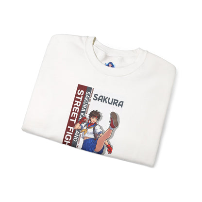 Sakura Sweatshirt, Street Fighter Crewneck, Classic Fighting Game Apparel for Fans - white folded crewneck with Sakura artwork