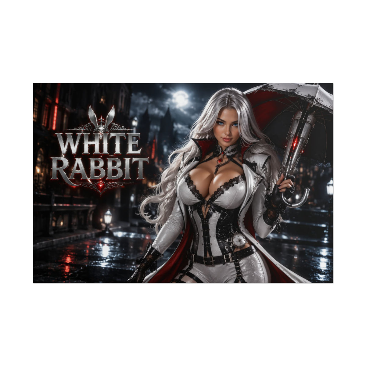 White Rabbit Character Poster Comic Style Wall Decor Bedroom Collector Gift