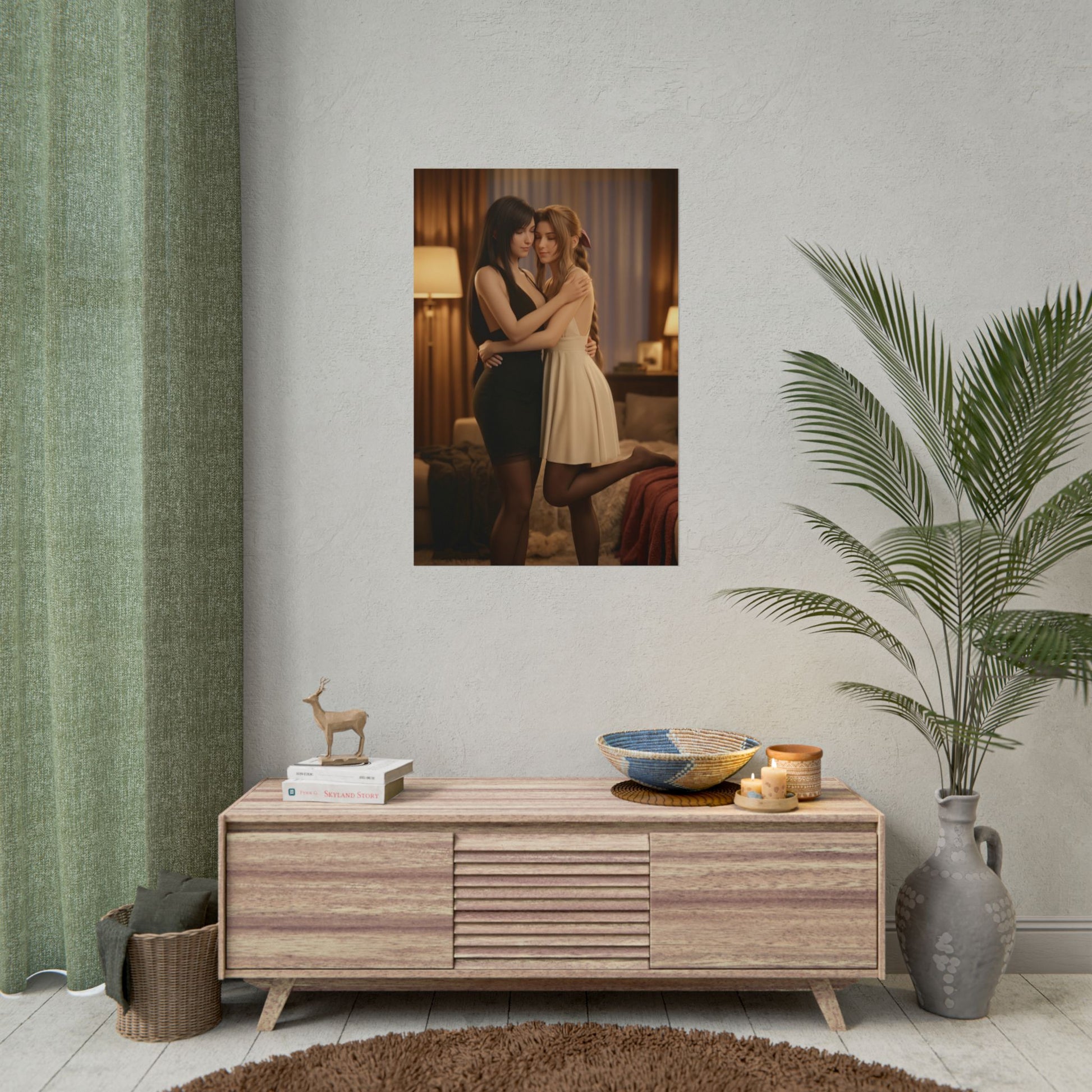 Tifa Aerith Poster, Final Fantasy VII Art Print – RPG Heroines Wall Art hanging in gamer room, cinematic duo art print