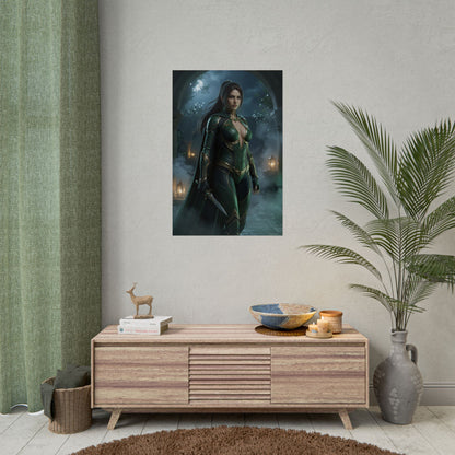 Talia al Ghul Poster, DC Comics Wall Art Print – Dark Hero Decor hanging above console in styled modern media room