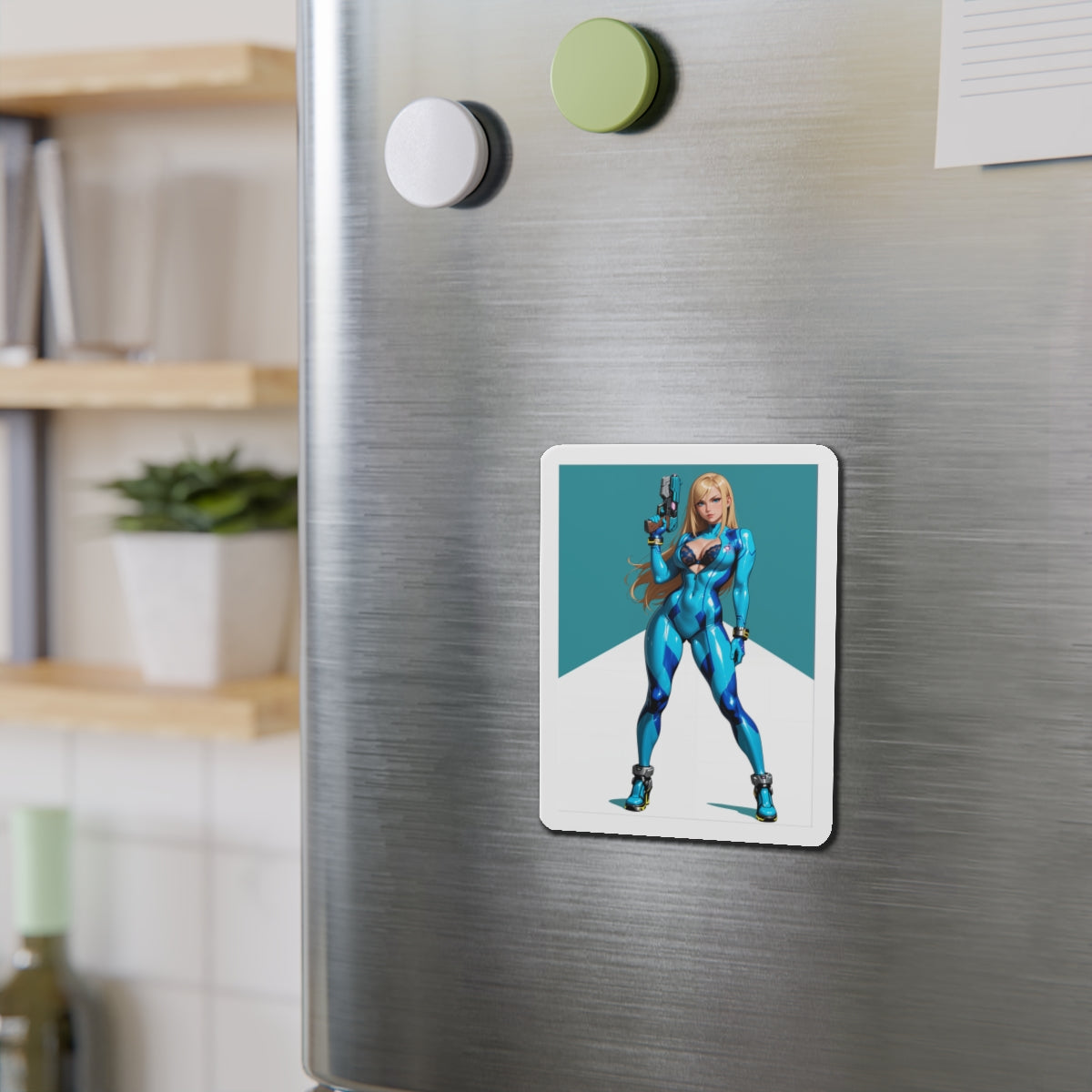 Samus Aran Magnet – Sci-Fi-Jägerin-Kühlschrankmagnet, Anime-Gaming-Dekoration