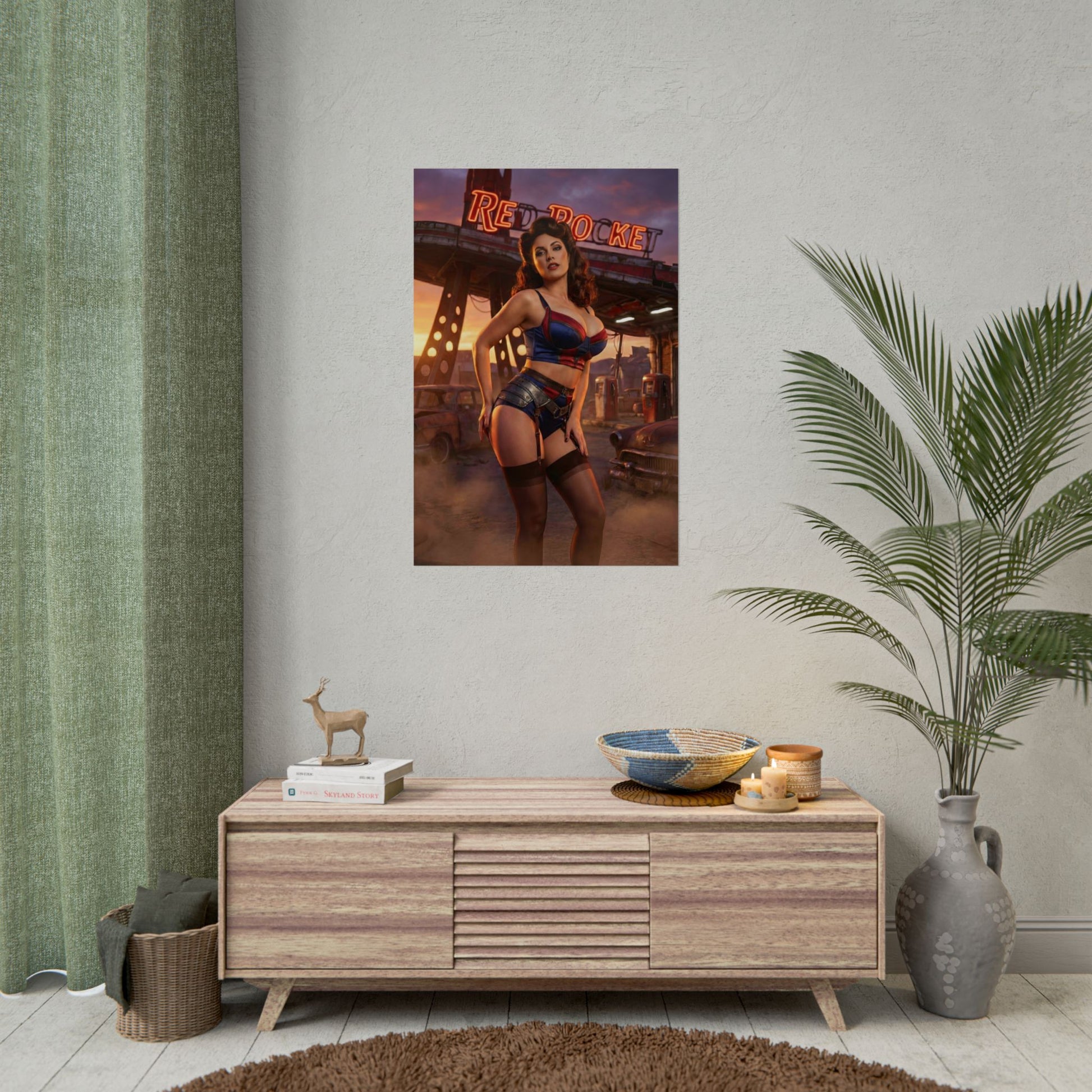 Fallout Pin Up Woman Poster / Fallout Pin Up Wall Art / Fallout Pin Up Art Print / Fallout Poster - retro pin-up Fallout woman poster on living room wall