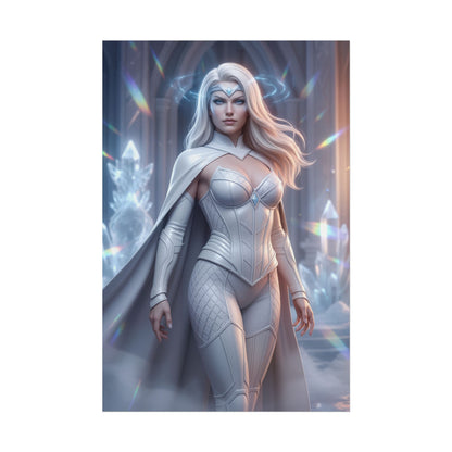 Emma Frost Poster, Marvel Art Print – Superhero Wall Art — realistic white-clad superhero portrait for gamer rooms and Marvel fan collections