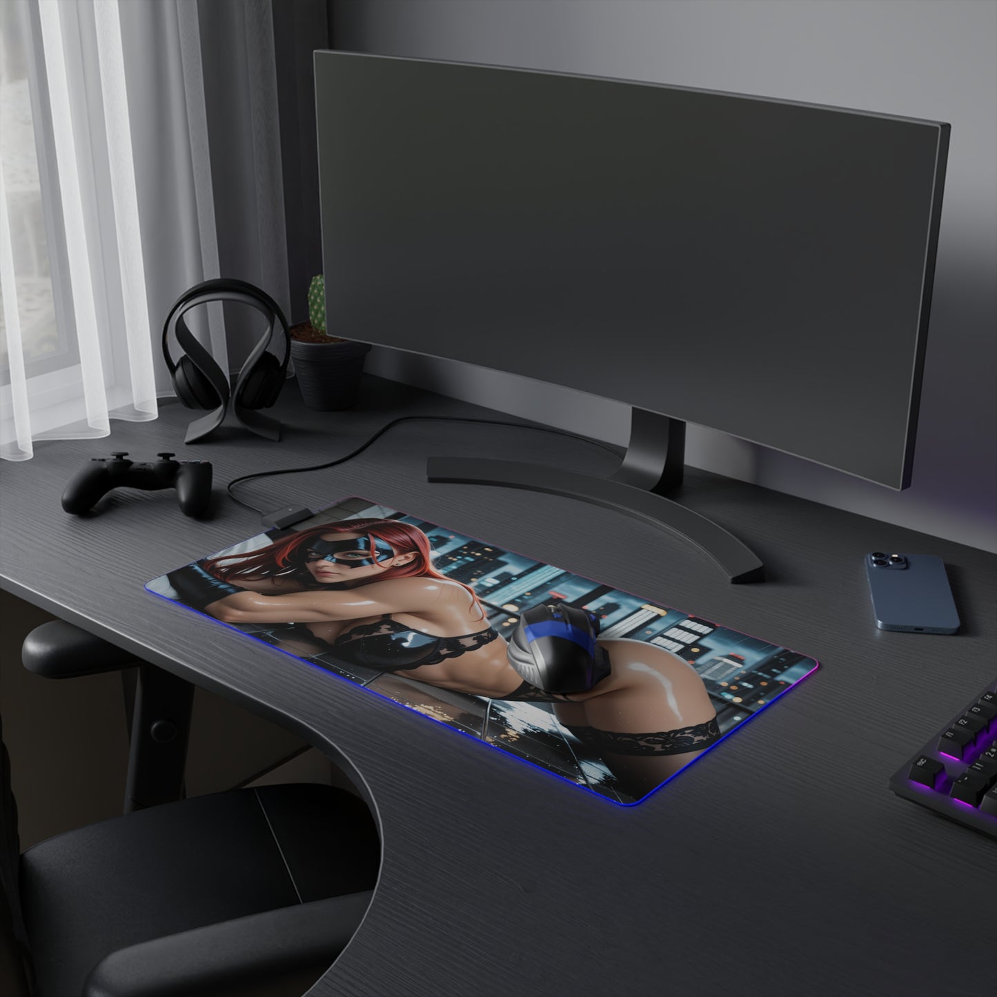 Batgirl Desk Mat – LED RGB Pad, Waifu Hero Anime Girl Gaming Setup
