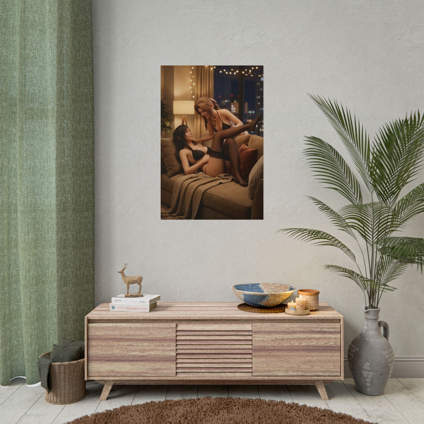 Tifa Aerith Poster, Final Fantasy Art Print – RPG Heroines Collector Art hanging in cozy gaming room display