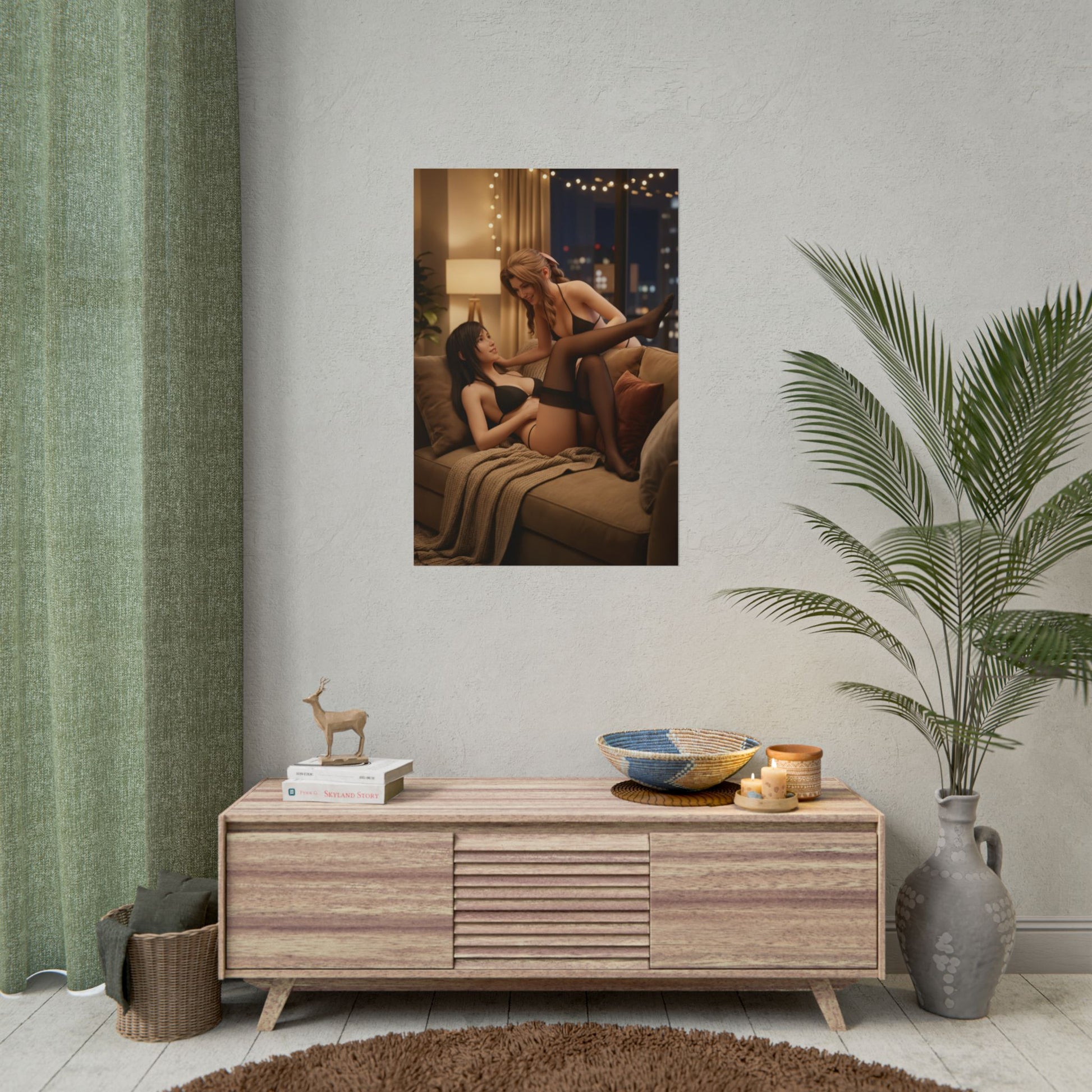 Tifa Aerith Poster, Final Fantasy Art Print – RPG Heroines Collector Art hanging in cozy gaming room display