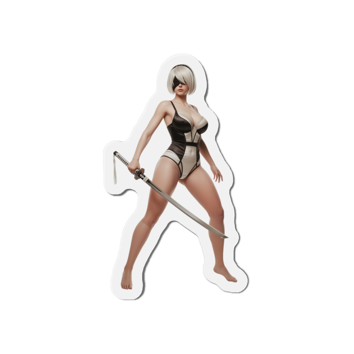 2B Magnet – NieR Automata Anime Heroine Fridge Magnet, Game Decor vinyl die-cut fridge magnet showing 2B with sword, high-resolution anime art