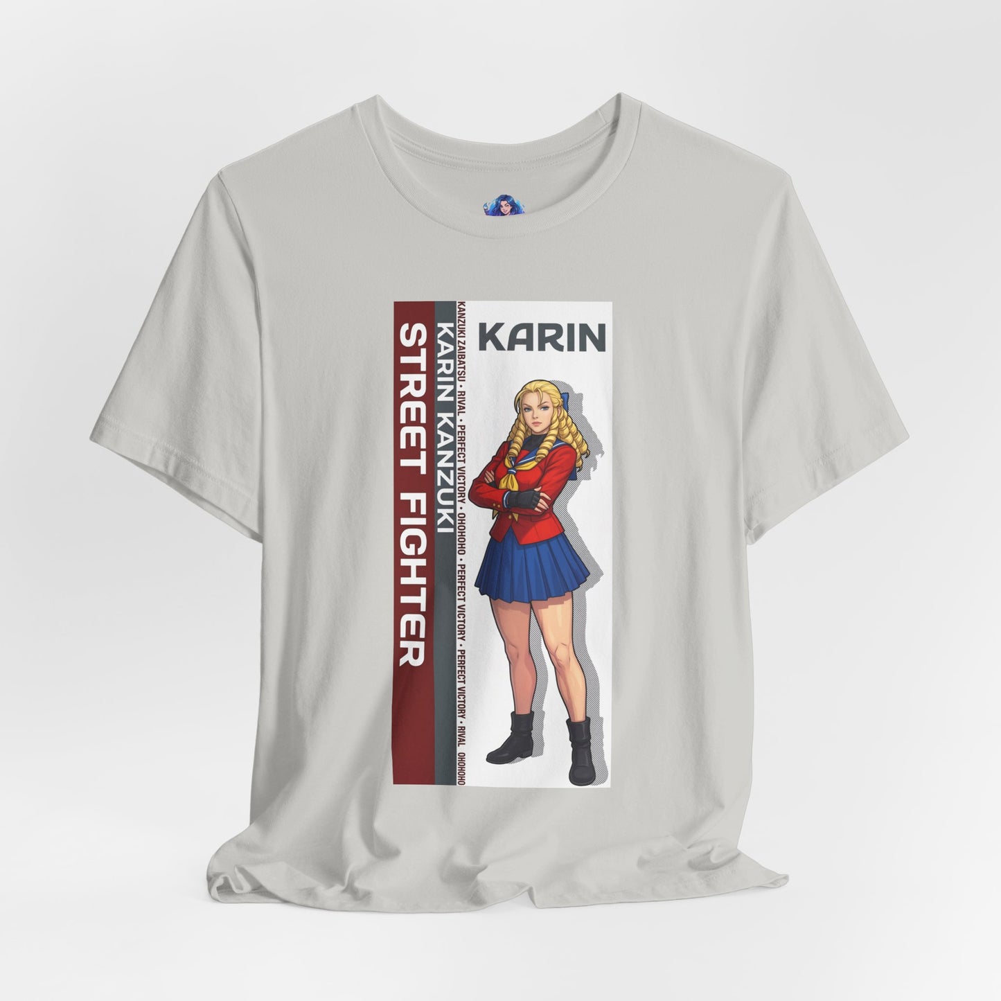 Karin Kanzuki T-Shirt | Street Fighter Anime Tee for Gamers & Fighting Game Fans - anime-style Karin pose on Bella Canvas tee