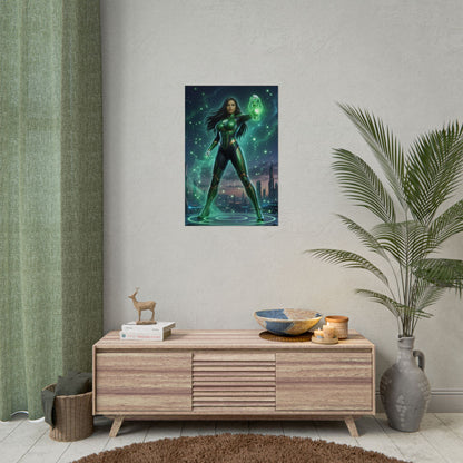 Jessica Cruz Poster, DC Comics Wall Art Print – Heroine Decor on modern living room wall, green energy superhero art