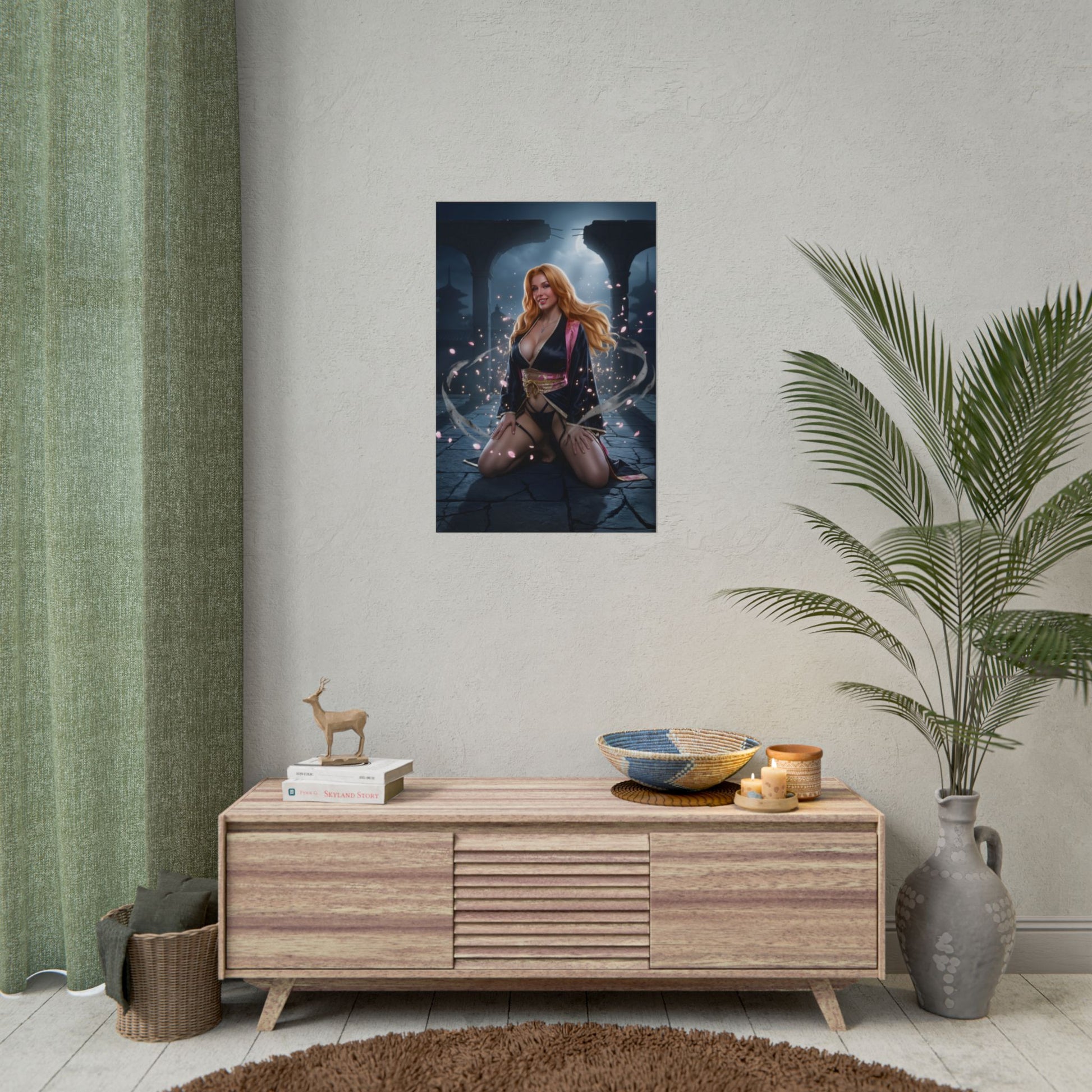 Rangiku Matsumoto Poster / Rangiku Matsumoto Wall Art / Rangiku Matsumoto Art Print / Bleach Poster - serene night portrait with flowing hair and sakura petals