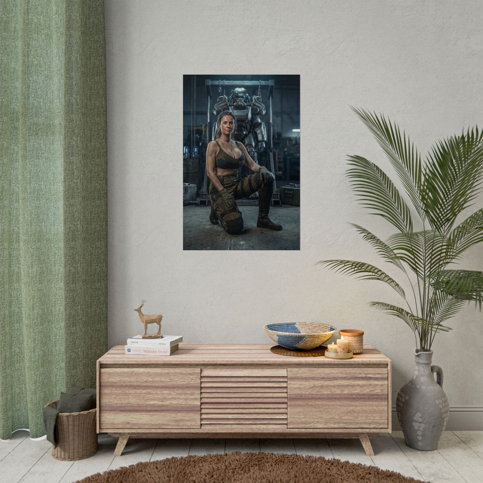 Fallout Survivor Woman Poster / Fallout Survivor Wall Art / Fallout Survivor Art Print / Fallout Poster - realistic wasteland woman kneeling in workshop