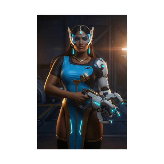 Symmetra Poster, Overwatch Art Print – Iconic Architect Heroine Wall Art - elegant Symmetra portrait with hard-light weapon in sci-fi gamer room decor