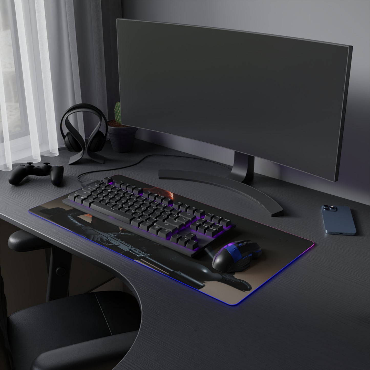 Килимок для столу Black Widow – світлодіодний RGB-підсвітлювальний килимок, ігровий комплект із зображенням аніме-дівчини Вайфу