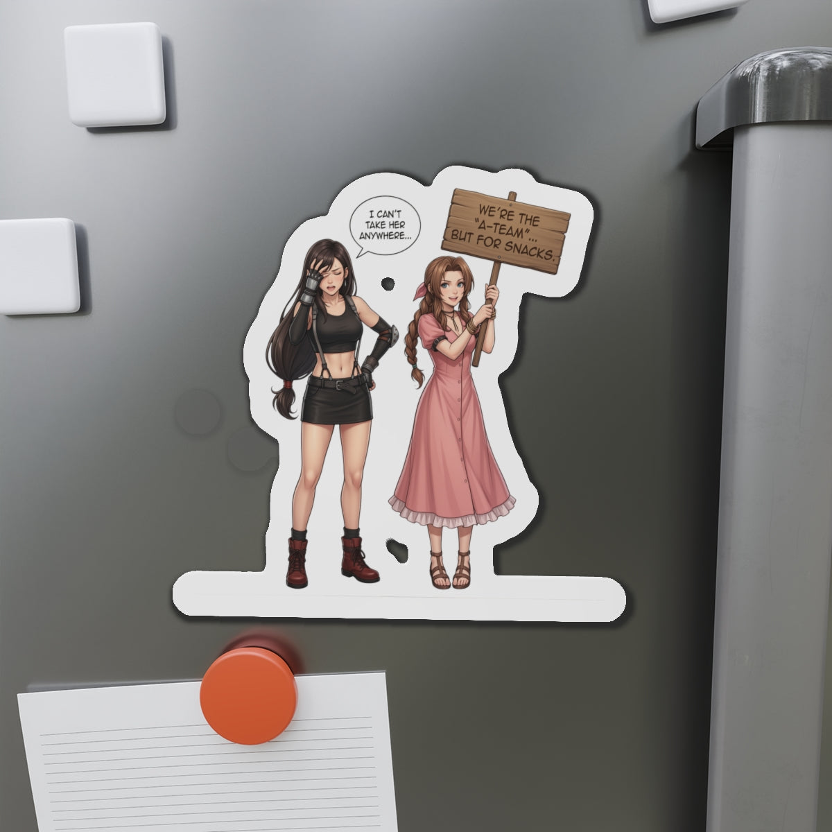 Магніт «Тіфа та Аеріт» – магніт на холодильник із дівчиною з аніме FF7, милий декор для геймерів-дуетів