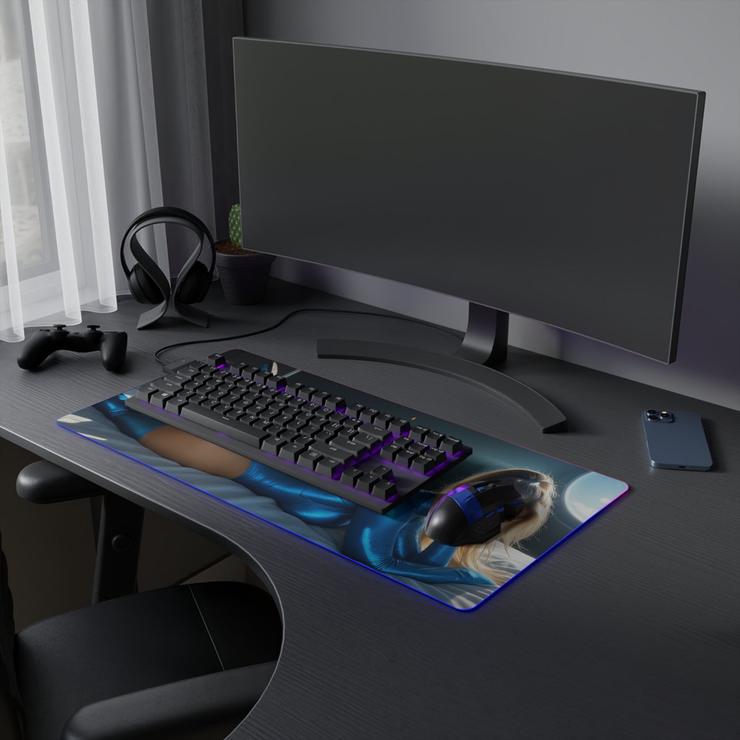 Килимок для столу Samus Aran – світлодіодний RGB-підсвітлювальний килимок, ігровий декор із зображенням дівчини-аніме Вайфу у науково-фантастичному стилі