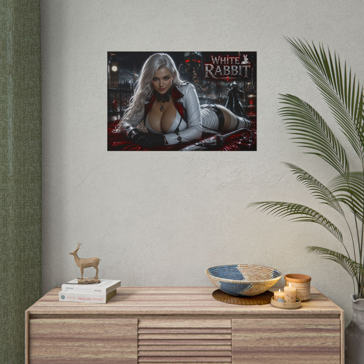 White Rabbit Character Poster Comic Style Wall Decor Bedroom Collector Gift
