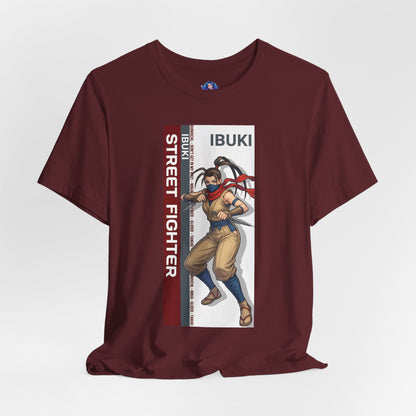 Ibuki T-Shirt | Street Fighter Anime Tee for Gamers & Fighting Game Fans - maroon Bella Canvas tee with dynamic Ibuki ninja illustration